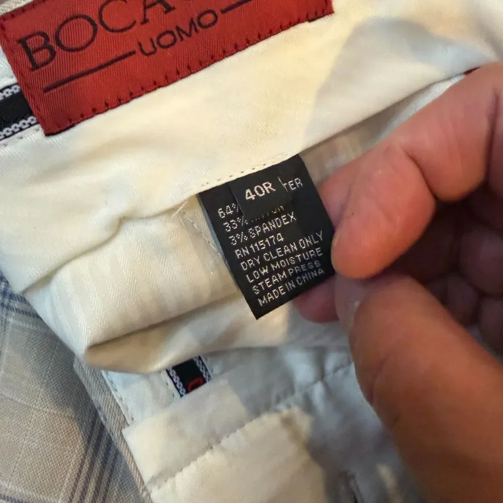 Bocaccio Uomo Paris Dress Pants Mens 40 Tan Blue Windowpane Raw Hem Stretch NWT